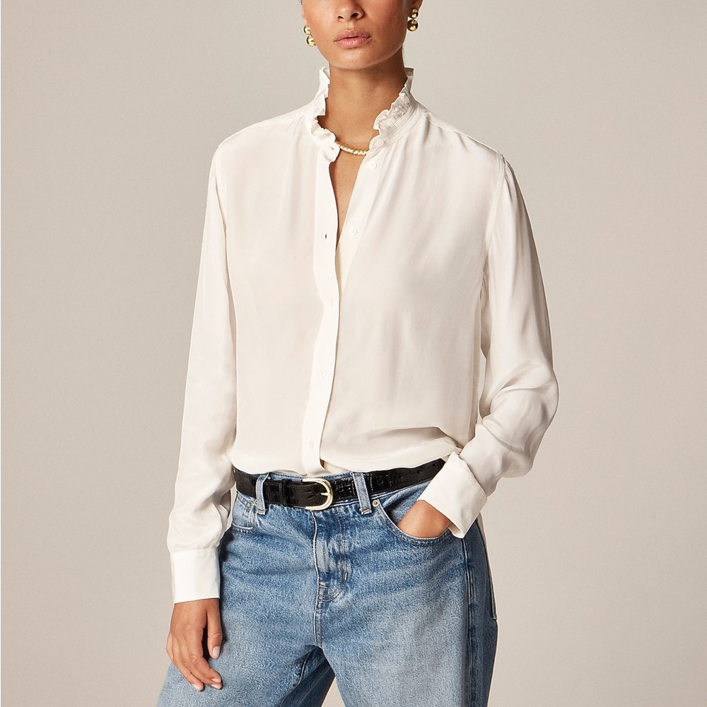 NWT J. Crew Jules ruffle-collar shirt in crepe de chine in Ivory Cream Sz 8